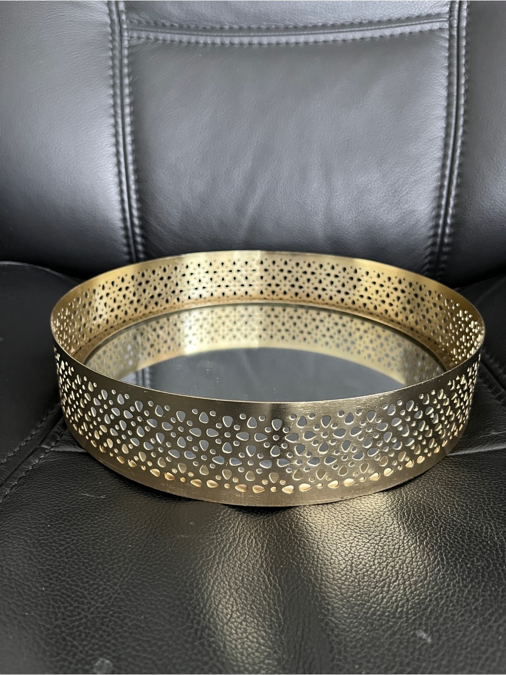 Brand New Gold-tone Metal Framed Decorative Tray  With Mirrored Base